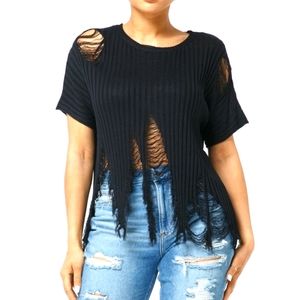 Black Love Distressed Sweater